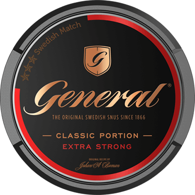 Snus with a classic taste of General with a stronger and full tobacco flavor and bergamont flavoring