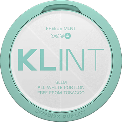 Klint Freeze Mint Slim is an All White portion for you who want an extra strong nicotine portion, with strong taste of mint and menthol. Completely tobacco free snus.