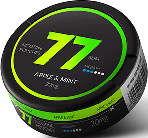 77 Nicotine Pouches Apple and Mint has a fresh, juicy, crisp apple with a mint flavor.