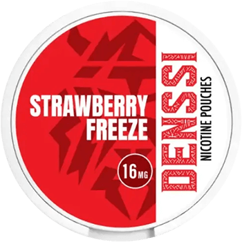 Top view of Denssi Strawberry Freeze extra strong slim nicotine pouches can