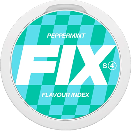 FIX Peppermint S4 extra strong peppermint nicotine pouches in a slim all-white format, 20 pouches per can.
