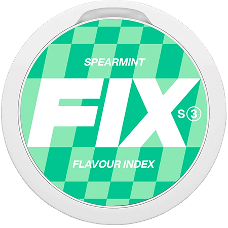 FIX Spearmint S3 strong spearmint nicotine pouches in a slim all-white format, 20 pouches per can.