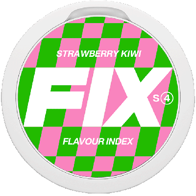 A nicotine pouch with a mix of sweet strawberries and sour kiwi.