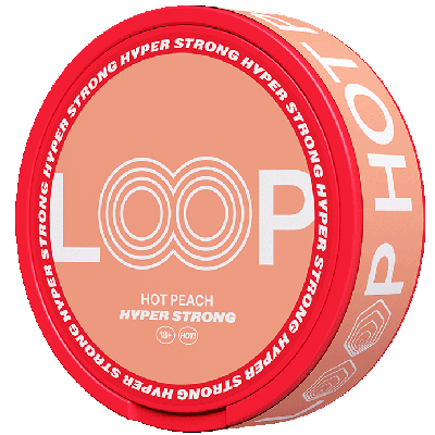 LOOP Hot Peach Hyper Strong ultra-strong nicotine pouches with intense peach flavor
