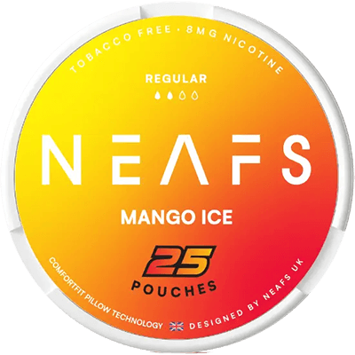 Order NEAFS Mango Ice Regular. Each pouch delivers 8 mg of nicotine, blending bold strength with a refreshing tropical flavor