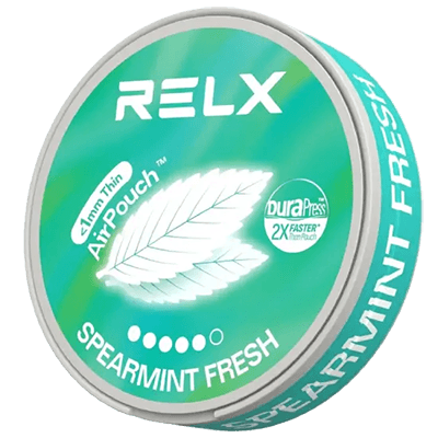 Ultra-thin nicotine pouches with Fresh Spearmint flavor, fast nicotine delivery, discreet fit, and tobacco-free design