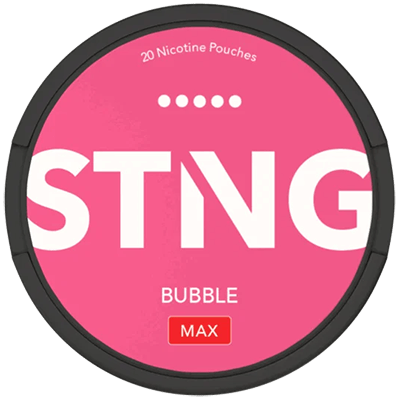 STNG Bubble MAX nicotine pouches with 27.5 mg nicotine and sweet bubblegum flavor