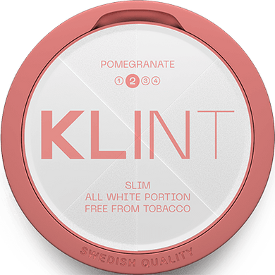 Klint Pomegranate Slim has the fresh and delicious taste of ripe pomegranate. Delivered in slim portions with a normal nicotine strength. Completely tobacco-free snus.