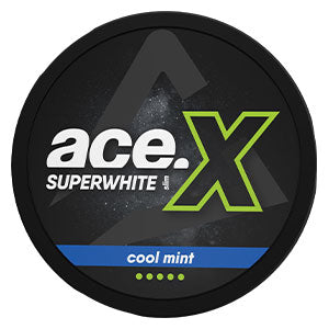 Ace X Cool Mint Superwhite has an extra high nicotine content, combined with cooling flavours of mint and peppermint that gives a powerful taste and nicotine release.