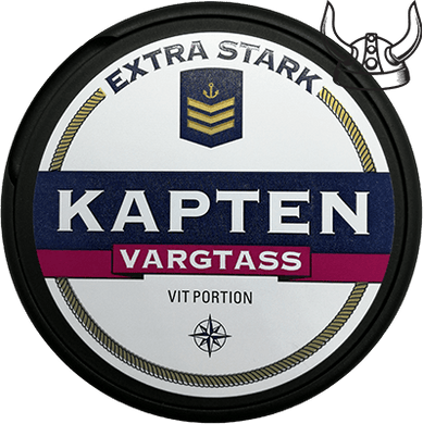 Kapten Vargtass Extra Strong White Portion has a lingering taste of lingonberry, with a traditional snus flavor as a base. It has large pouches that last for a long time as it barely drips. 