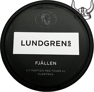 Lundgrens Fjällen is a white portion snus in a perforated bag that sits comfortably and has a low drip, with a taste of cloudberry.