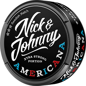 Nick and Johnny Americana Xtra Strong is a strong portion snus with flavors of cherry, wintergreen and cinnamon.