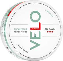 Load image into Gallery viewer, VELO Eucalyptus Slim X-Strong has a eucalyptus flavor with notes of menthol